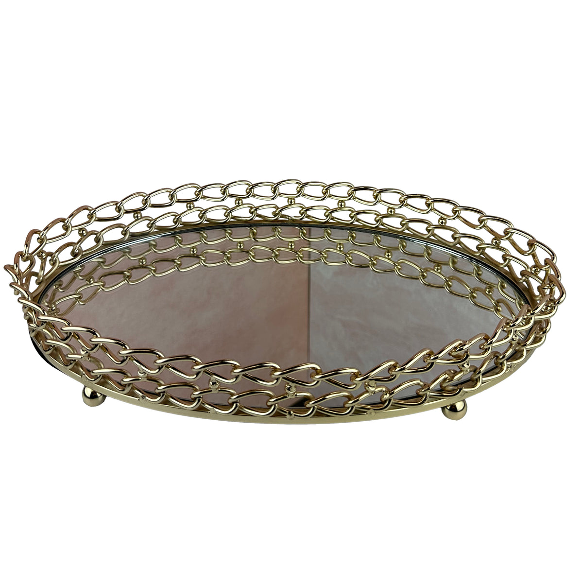 Glass serving tray with dual link chain design, perfect for kitchen décor, by 847S170109.