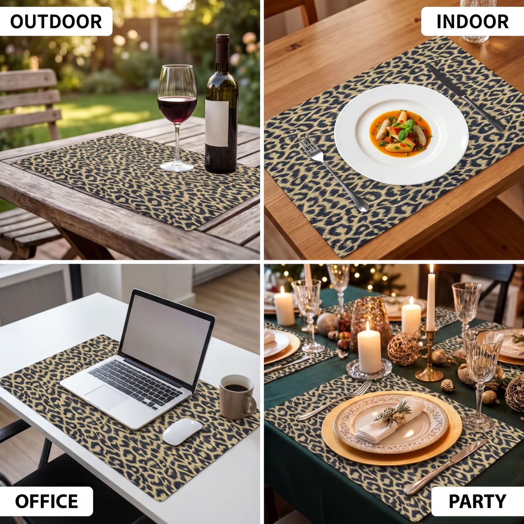 Set of four PVC placemats by 618EVA-6-8-4, featuring colorful, durable plastic surface perfect for dining table decoration.