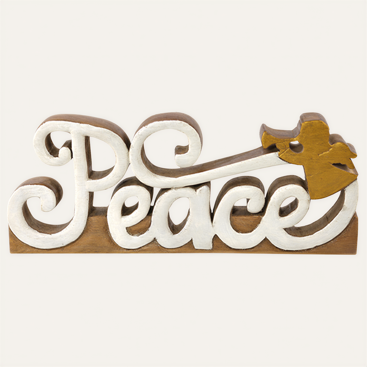 Hand-carved wooden sculpture titled Tranquil Peace showing a calming, harmonious design, part of LAY007's wooden décor collection.