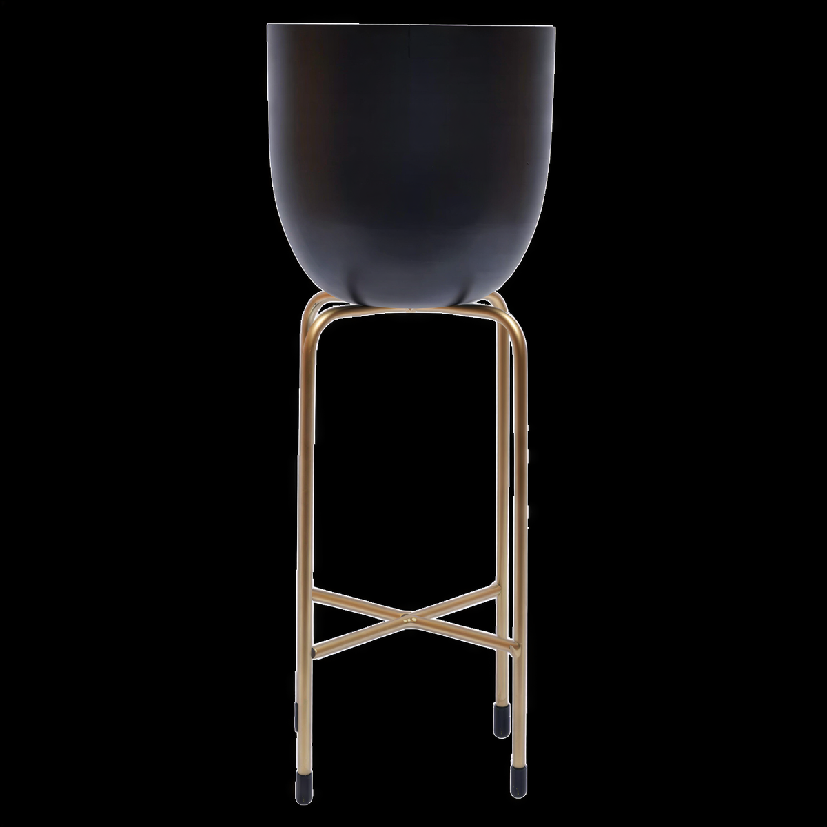 Black floor-standing planter with metal stand, stylish home decor by DE10082A-B-4-MB, perfect for indoor or outdoor plants.
