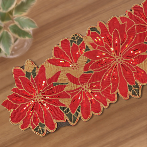 Beaded Christmas Red table runner from RNR CM 20-1, festive table decor with red beads and intricate design.