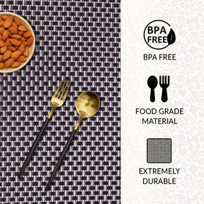 Decozen Placemats - Table Protector for Kitchen Decor Scratch Heat Resistant Placemats Washable Wipeable Indoor Outdoor Home Decor Table Place Mats Vinyl PVC 18x12 Inches - Black Gold - Decozen