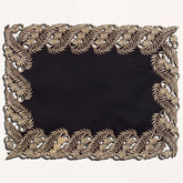 Set of four ebony bloom black gold table placemats from RIZ-010-PM, decorative 12x18 inch dining accessories.