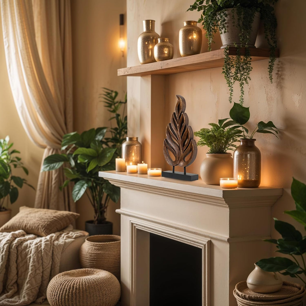 Hand-carved wooden leaf sculpture from PAT026, artistic wooden décor piece featuring intricate leaf design for home decoration.