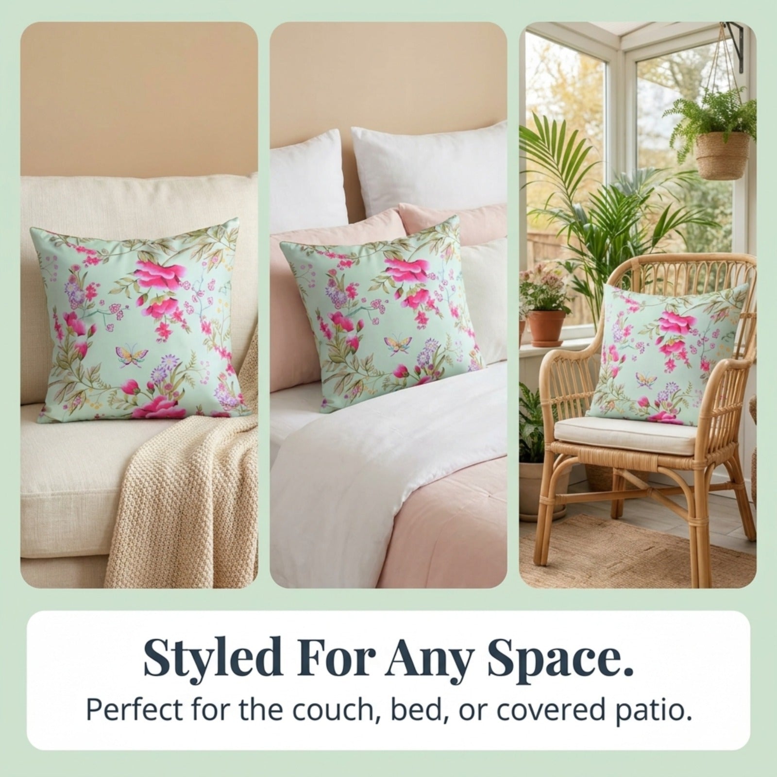Floral printed throw pillow cover in 20x20 inches with vibrant flower patterns, designed by CC-9701-A-4 for decorative home accents.