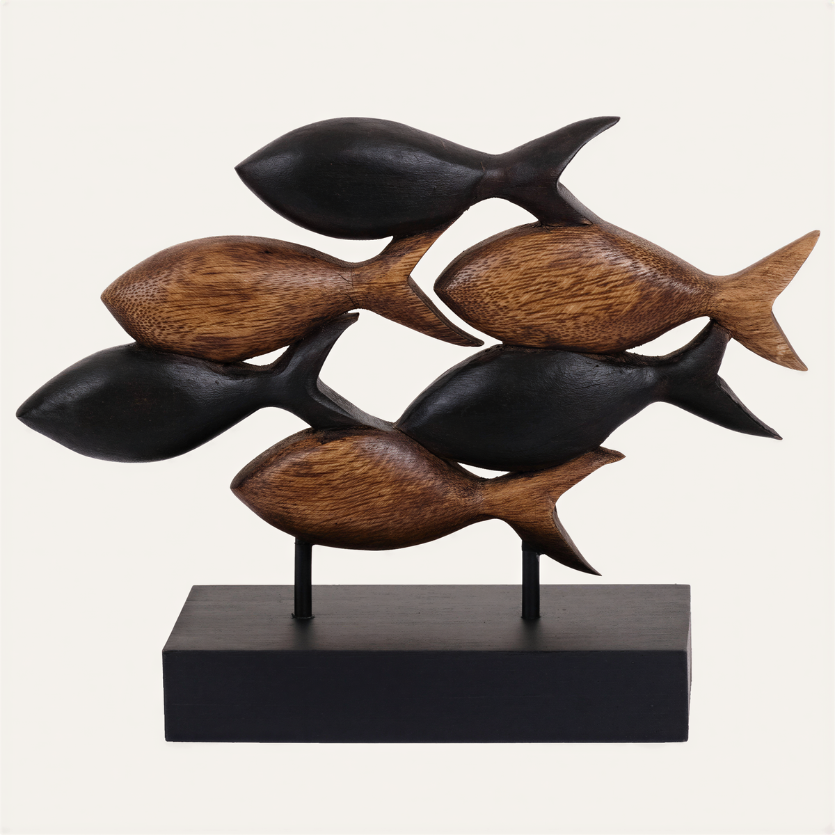 Hand-carved wooden fish sculpture from Aqua Serenity, artistic wooden décor piece for home decoration or gift.