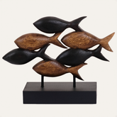 Hand-carved wooden fish sculpture from Aqua Serenity, artistic wooden décor piece for home decoration or gift.