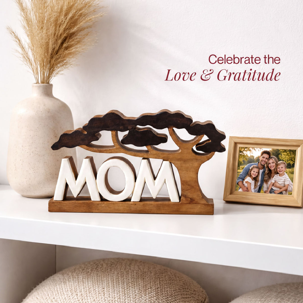 Handcrafted wooden sculpture titled Graceful Mom, decorative wooden décor by LAY024, showcasing a heartfelt design for Mother's Day.
