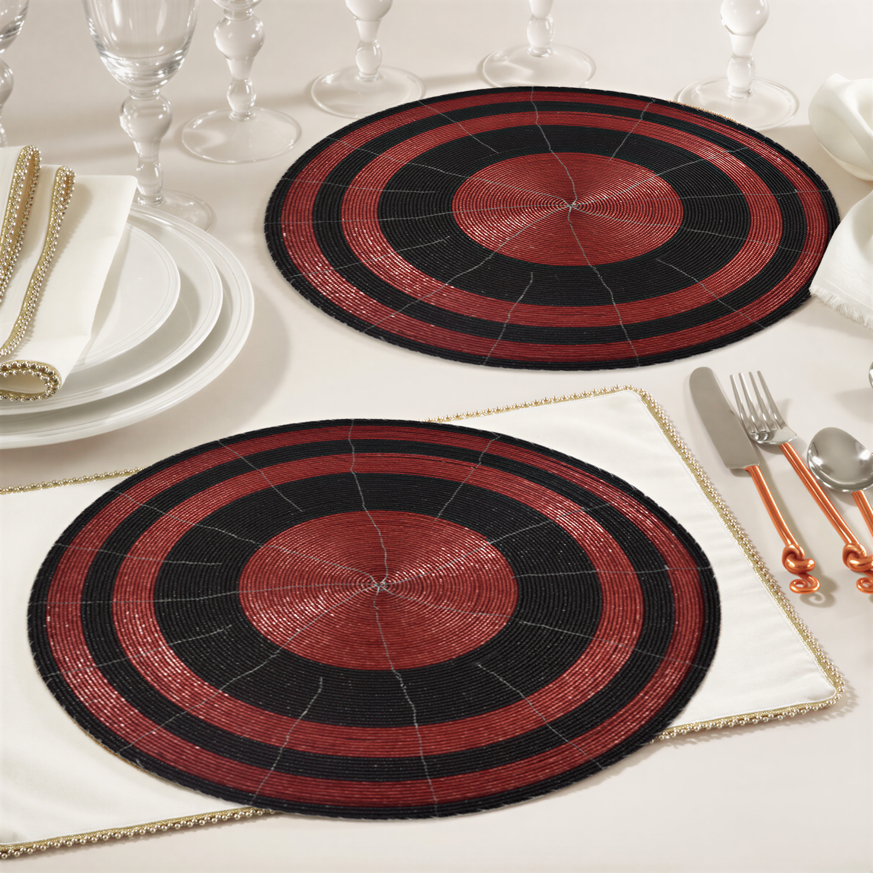 Set of four Charlier Grace beaded placemats from BD 023 018, decorative 14-inch table decor for elegant dining.