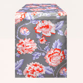 Printed table runner by RN-3 featuring a gray and red design, perfect for enhancing dining table decor.