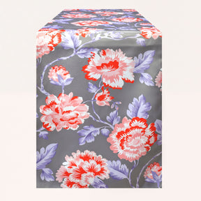 Printed table runner by RN-3 featuring a gray and red design, perfect for enhancing dining table decor.