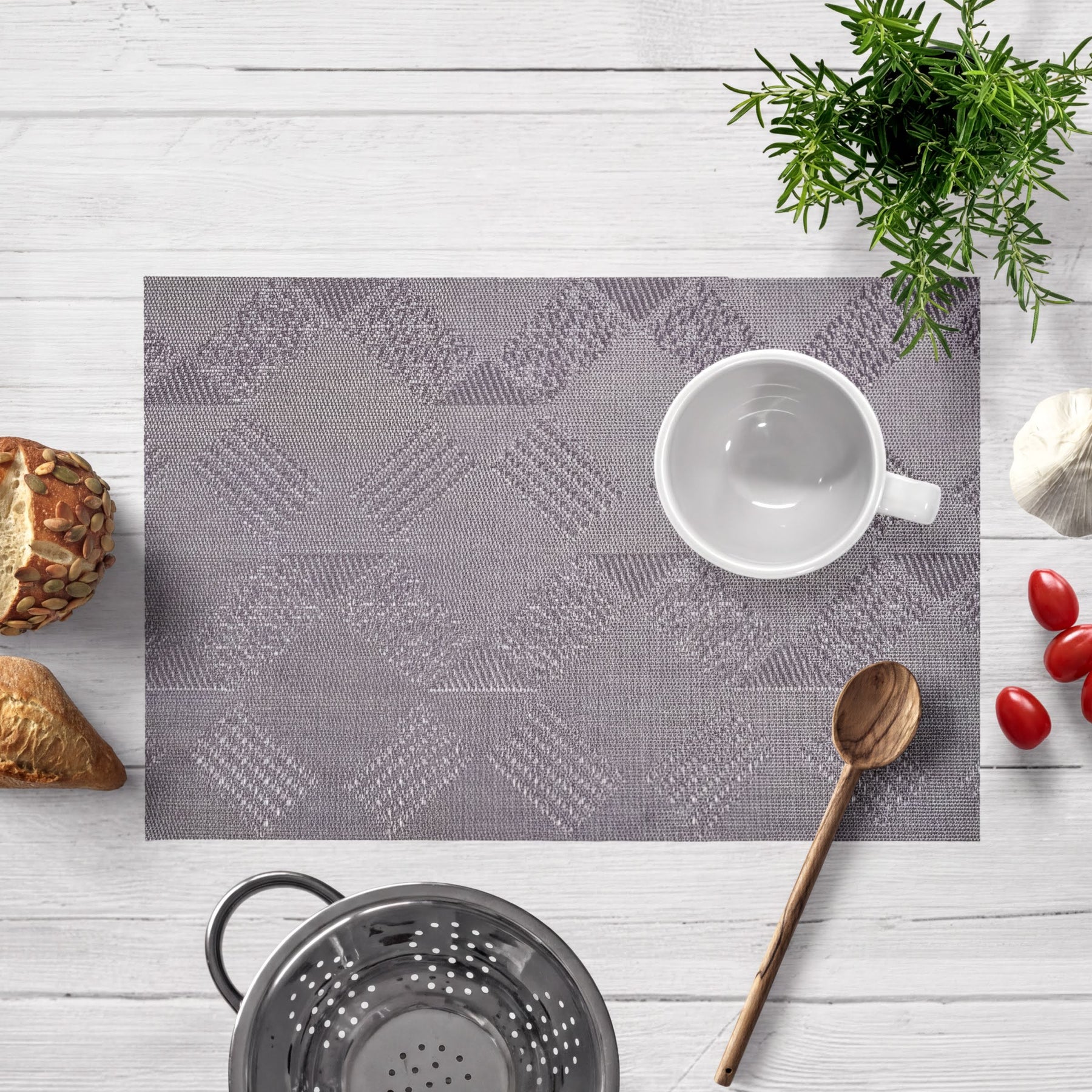Set of four PVC placemats for dining table, durable and decorative, from brand 81702, with colorful patterns for everyday use.
