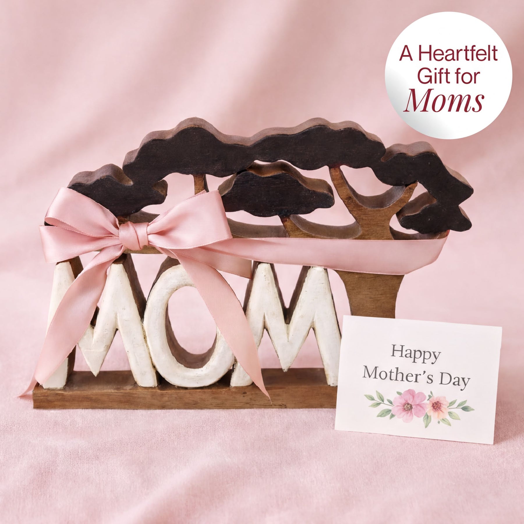 Handmade wooden sculpture titled Graceful Mom, a heartfelt decorative wooden décor piece showcasing a mother figure by LAY024.