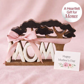 Handmade wooden sculpture titled Graceful Mom, a heartfelt decorative wooden décor piece showcasing a mother figure by LAY024.