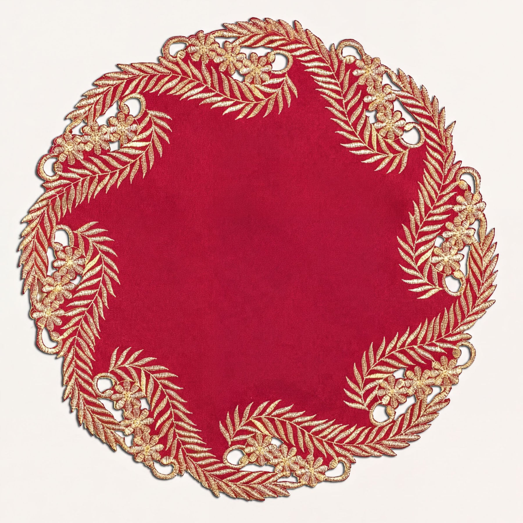 Set of four Burgundy gold wine grace doilies from RIZ-011-DL, 15-inch modern dining décor by Anyce Collection