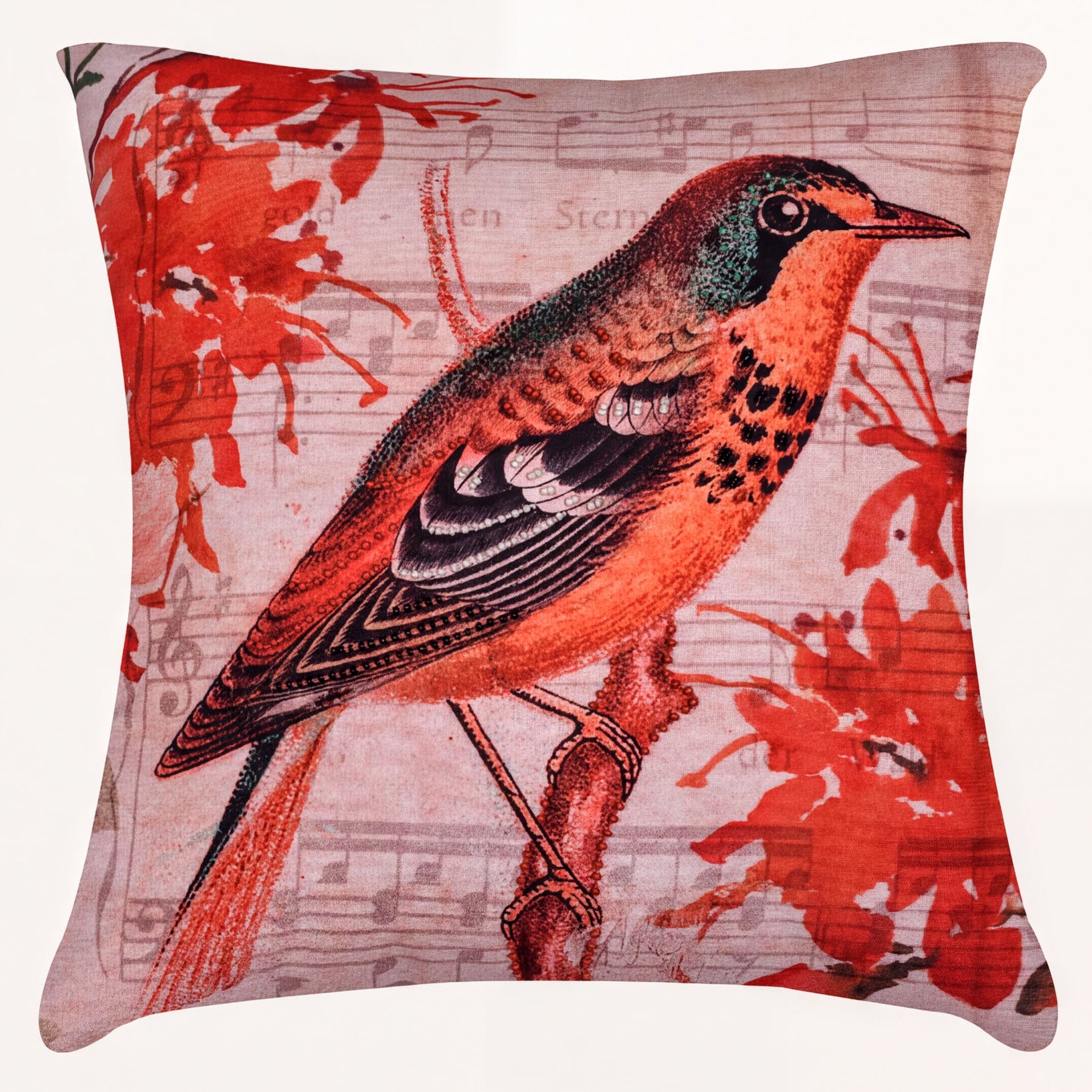 Set of four LD20180010170-4 birds printed throw pillow covers featuring colorful bird illustrations on fabric.