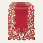 Burgundy gold table runner from RIZ-005-RN Crimson Glow Granada Collection, elegant home accent, 14x108 inches.