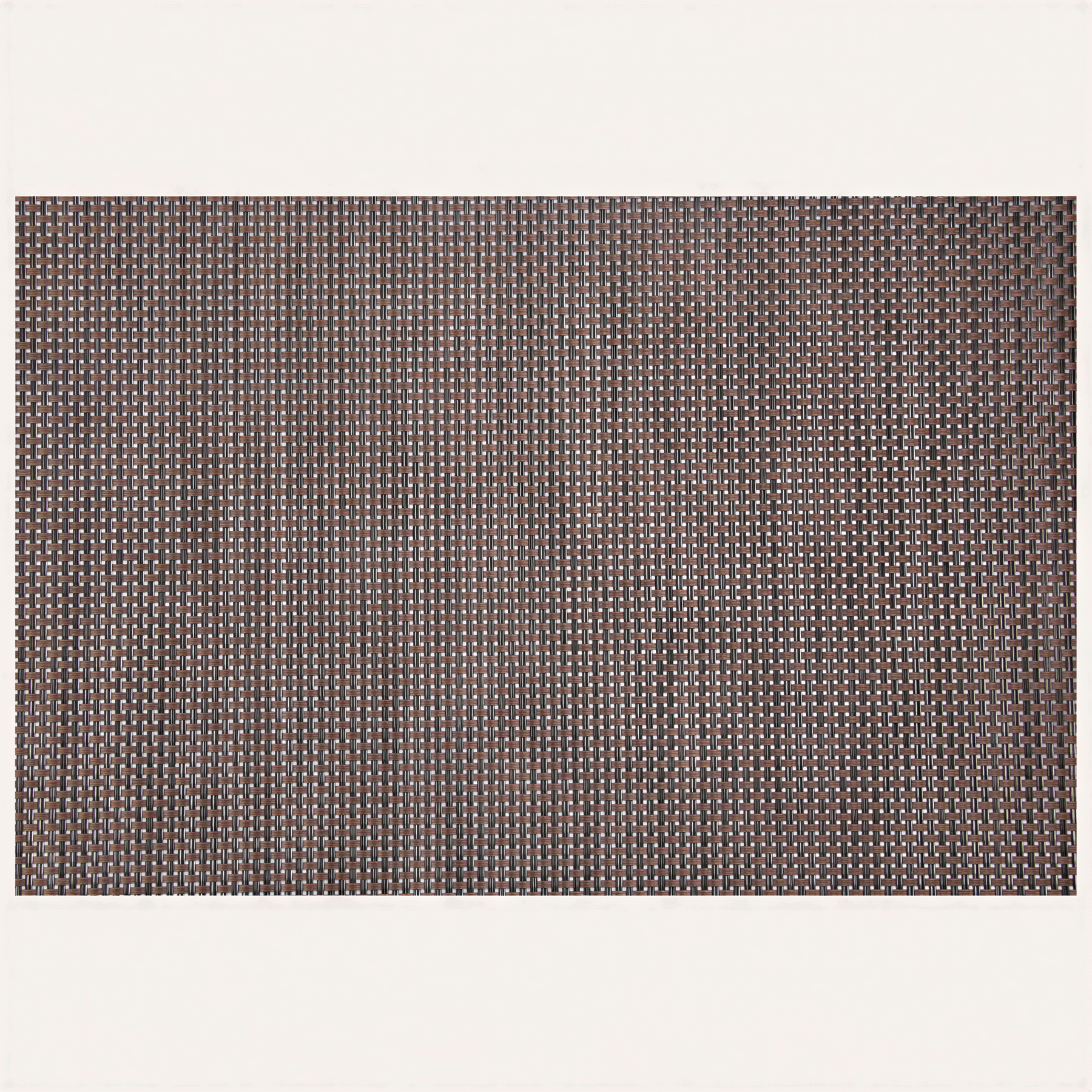Brown PVC Decozen placemats, 18x12 inches, heat-resistant, washable table protectors with scratch-resistant vinyl for indoor and outdoor use.