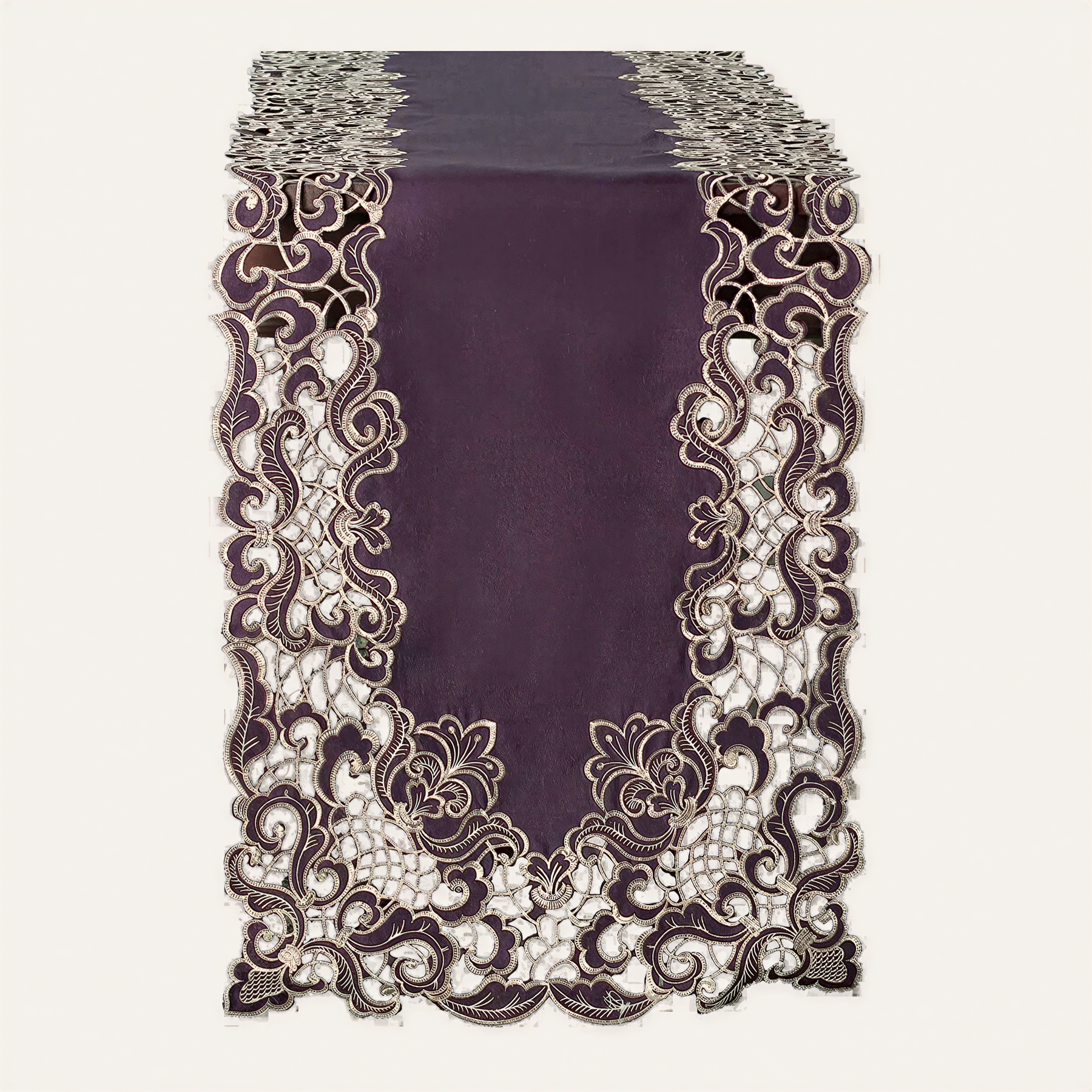 Amethyst Haze Plum Gold Table Runner from Granada Collection, artistic décor for tables, 14x108 inches, by RIZ-006-RN.
