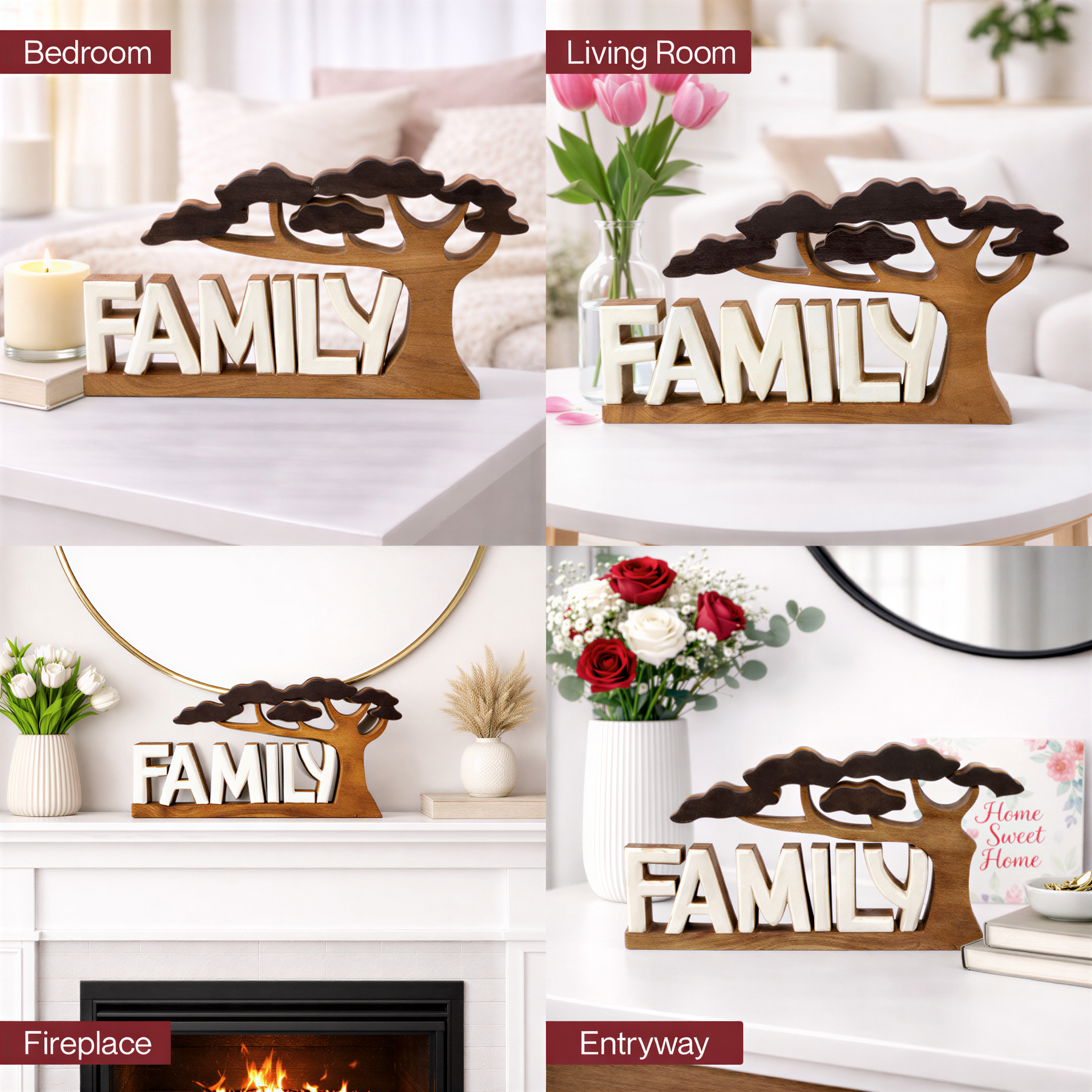 Hand-carved wooden family sculpture by LAY021, decorative wooden décor piece for home, ideal gift for mom