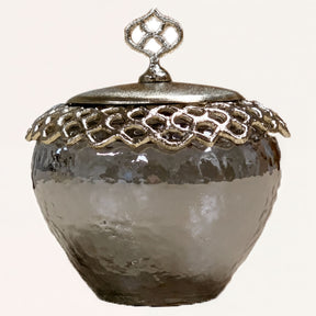 Elegant cotton ball containers from BD-Jar's Arabesque collection, featuring intricate design and smooth ceramic finish for bath décor.
