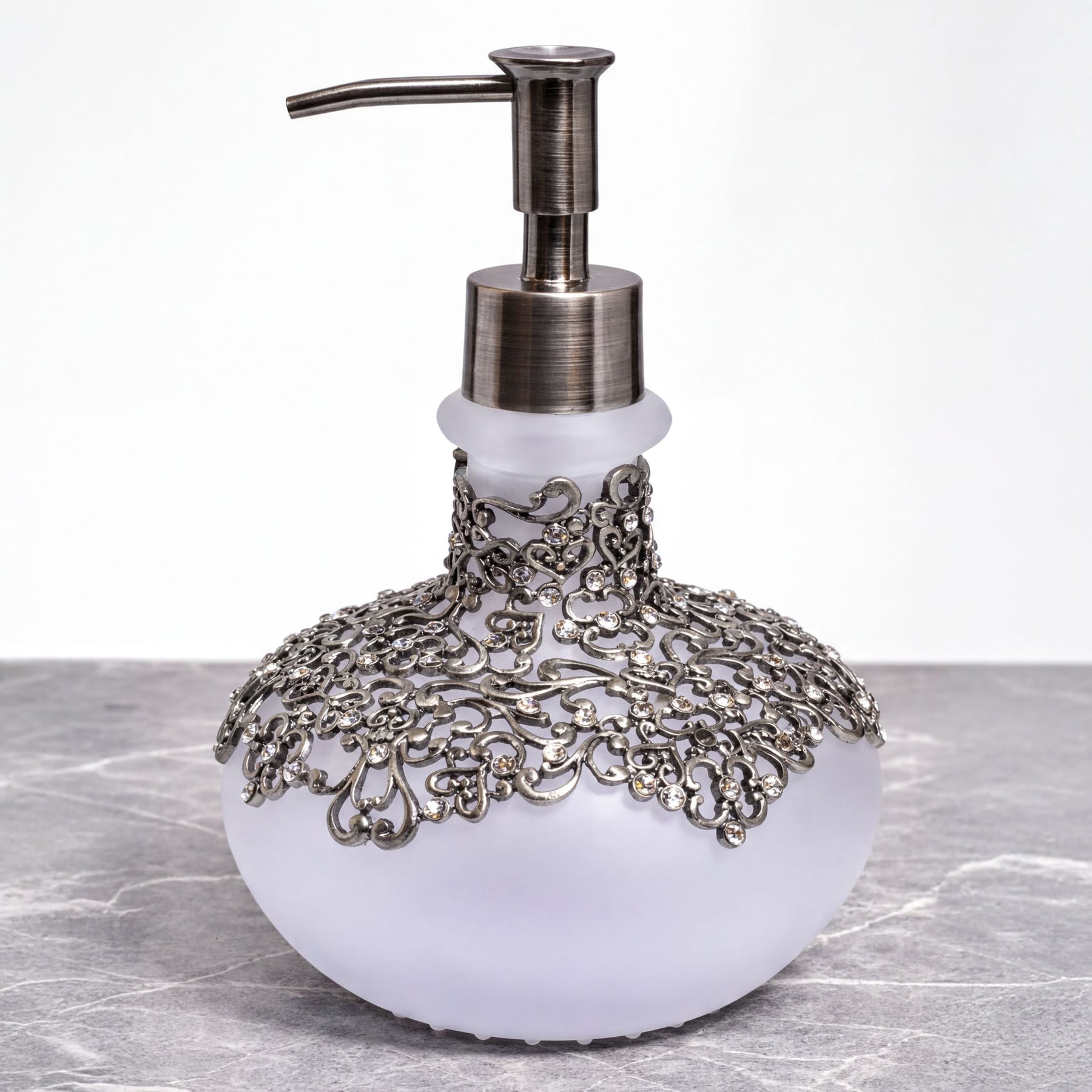 Elegant Haven modern decorative bathroom lotion dispenser by LB 22725, handcrafted soap dispenser for stylish home decor.