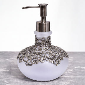 Elegant Haven modern decorative bathroom lotion dispenser by LB 22725, handcrafted soap dispenser for stylish home decor.