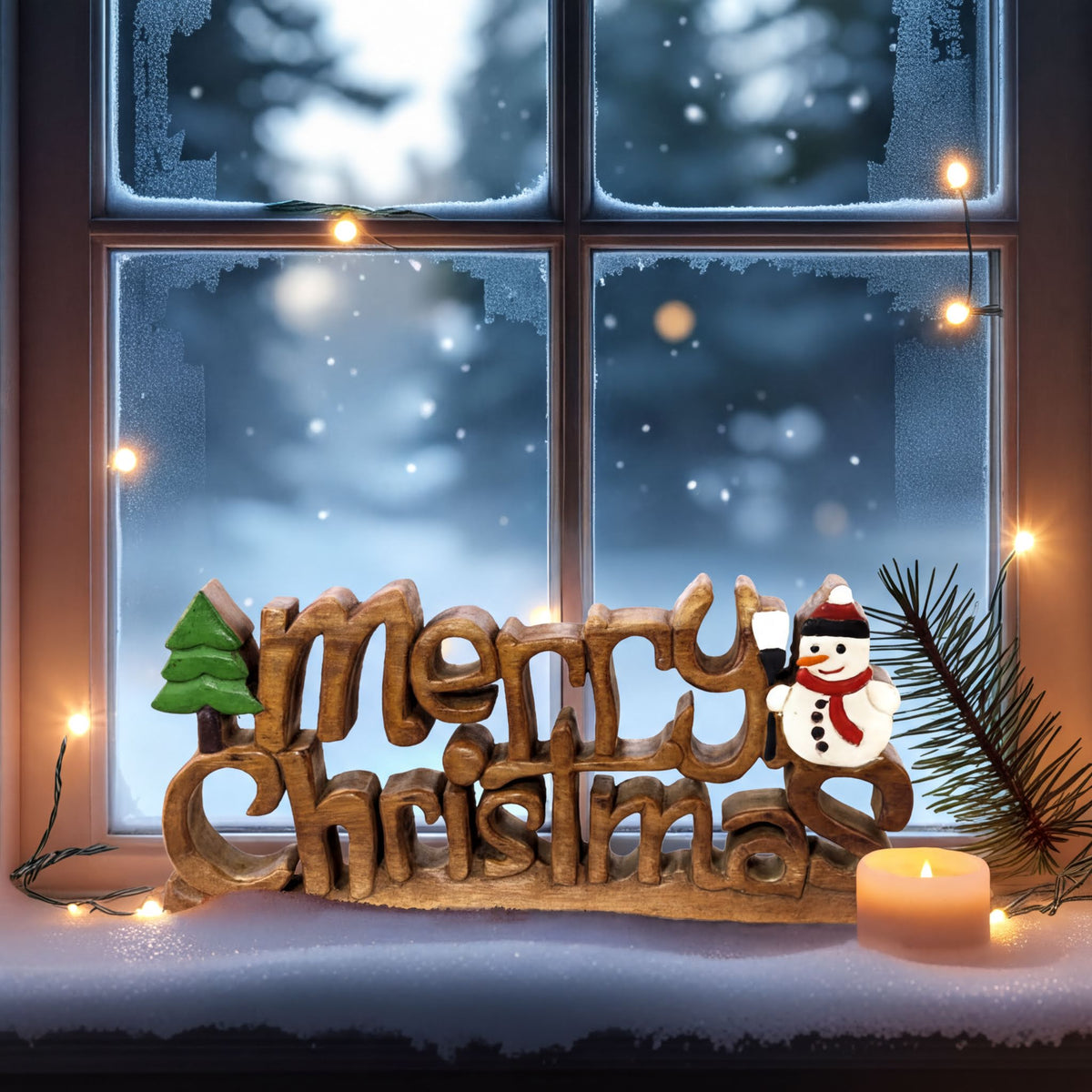 Handmade wooden Yuletide Charm sculpture, festive Christmas home decor by LAY006, featuring intricate wooden craftsmanship.