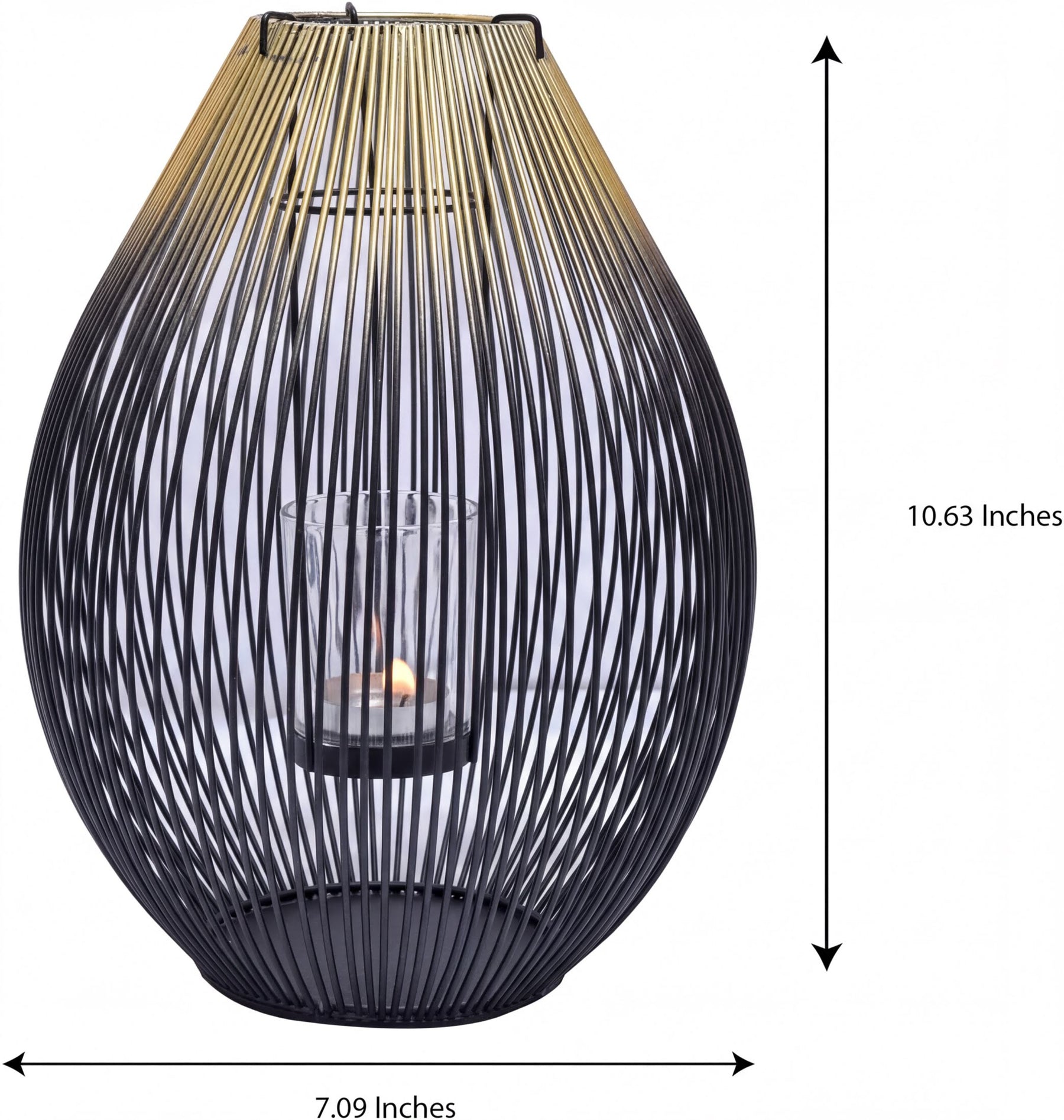 Black and gold candle holder lantern from CA9943-MB, decorative metal lantern for candles, with intricate design and classic style.