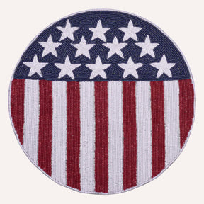 Patriotic Beaded Placemat - Round USA Flag Table Placemat with Embroidered Beadwork