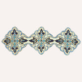 Beaded Table Runner - Blue White 36" x 13" | Embroidered Satin Fabric Backing