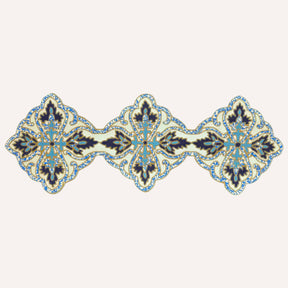 Beaded Table Runner - Blue White 36" x 13" | Embroidered Satin Fabric Backing