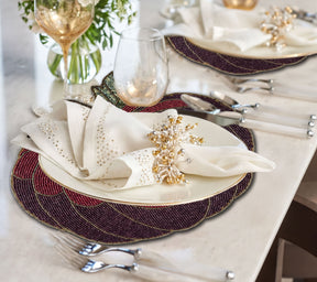 Set of two embroidered beaded placemats featuring the Lugh Maple design from PM 2020, 12x13.5 inches, autumn-themed table décor.