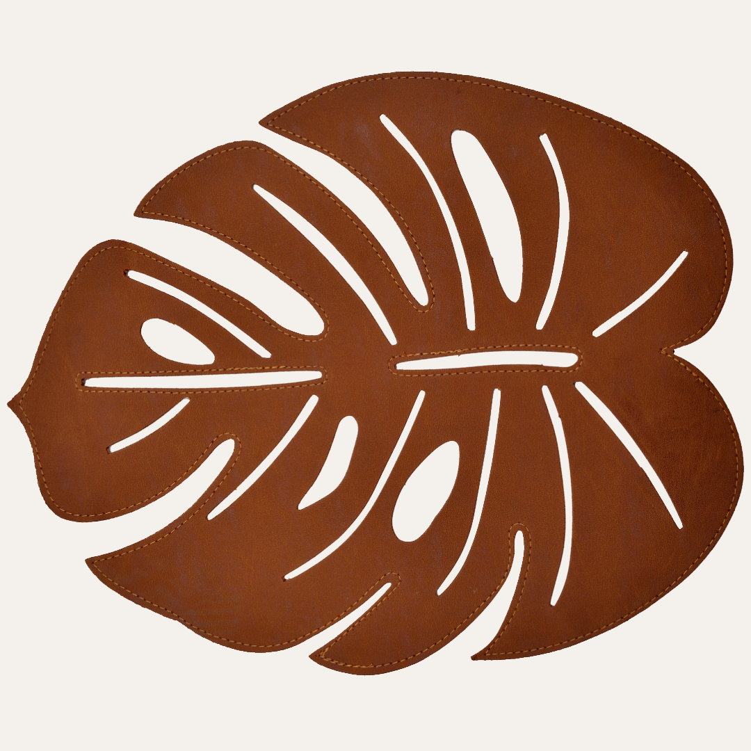 Monstera Leaf Cut Out Leather Placemats - Set of 6