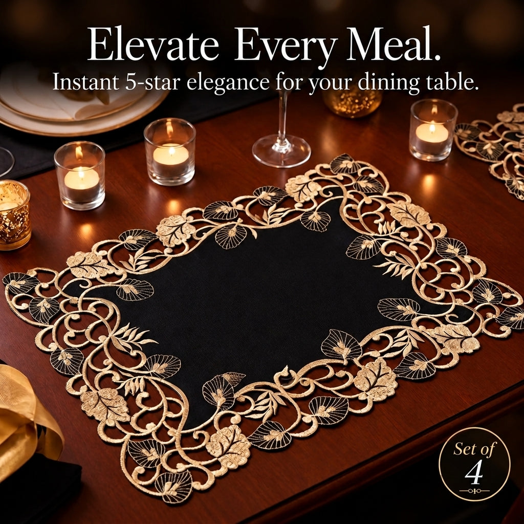 Black Gold Placemats – Midnight Gold, 12x18 Inch