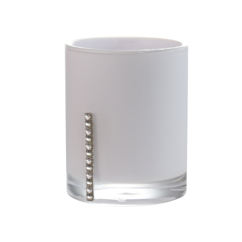 Set of four Crystal White bathroom accessories including soap dispenser, tumbler, toothbrush holder, and soap dish from B031CWH.