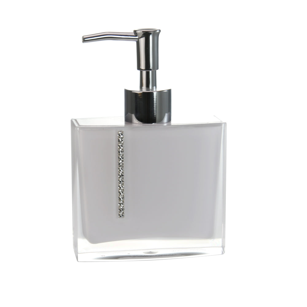 Set of four crystal white bathroom accessories, including soap dispenser, toothbrush holder, tumbler, and soap dish, by B031CWH.