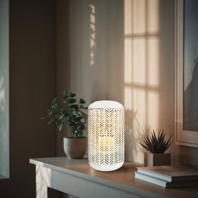 White Lattice Pattern with Glass Candle Holder Lantern
