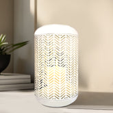 White Lattice Pattern with Glass Candle Holder Lantern