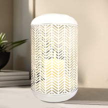 White Lattice Pattern with Glass Candle Holder Lantern