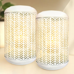 White Lattice Pattern with Glass Candle Holder Lantern