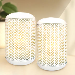 White Lattice Pattern with Glass Candle Holder Lantern