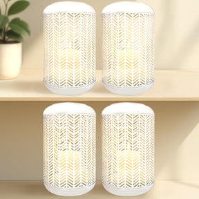 White Lattice Pattern with Glass Candle Holder Lantern