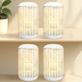 White Lattice Pattern with Glass Candle Holder Lantern