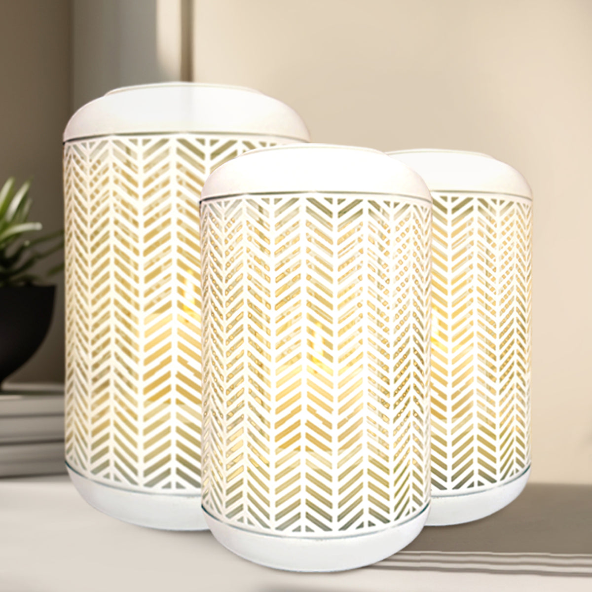 White Lattice Pattern with Glass Candle Holder Lantern