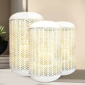 White Lattice Pattern with Glass Candle Holder Lantern