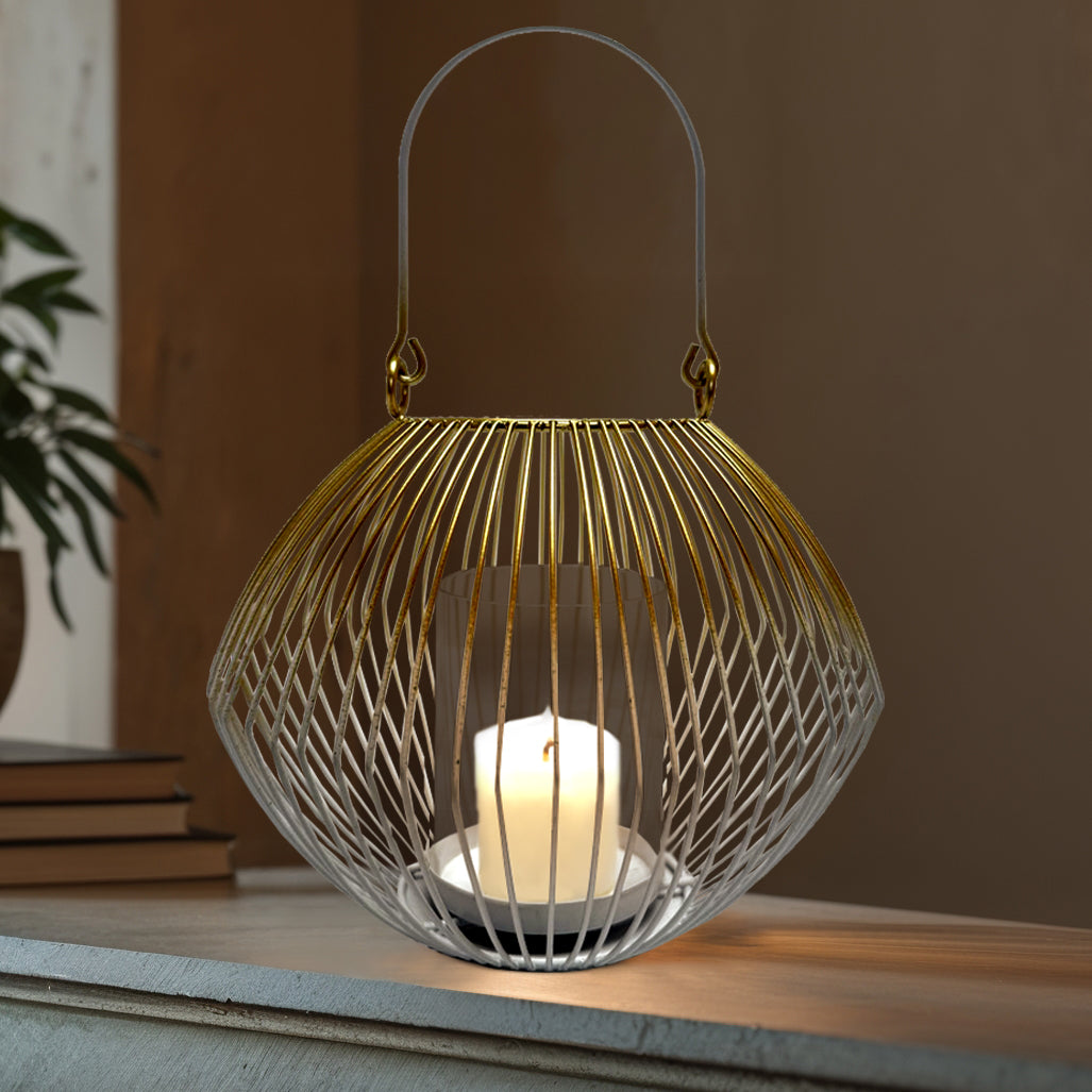 White and Gold Candle Holder Lantern