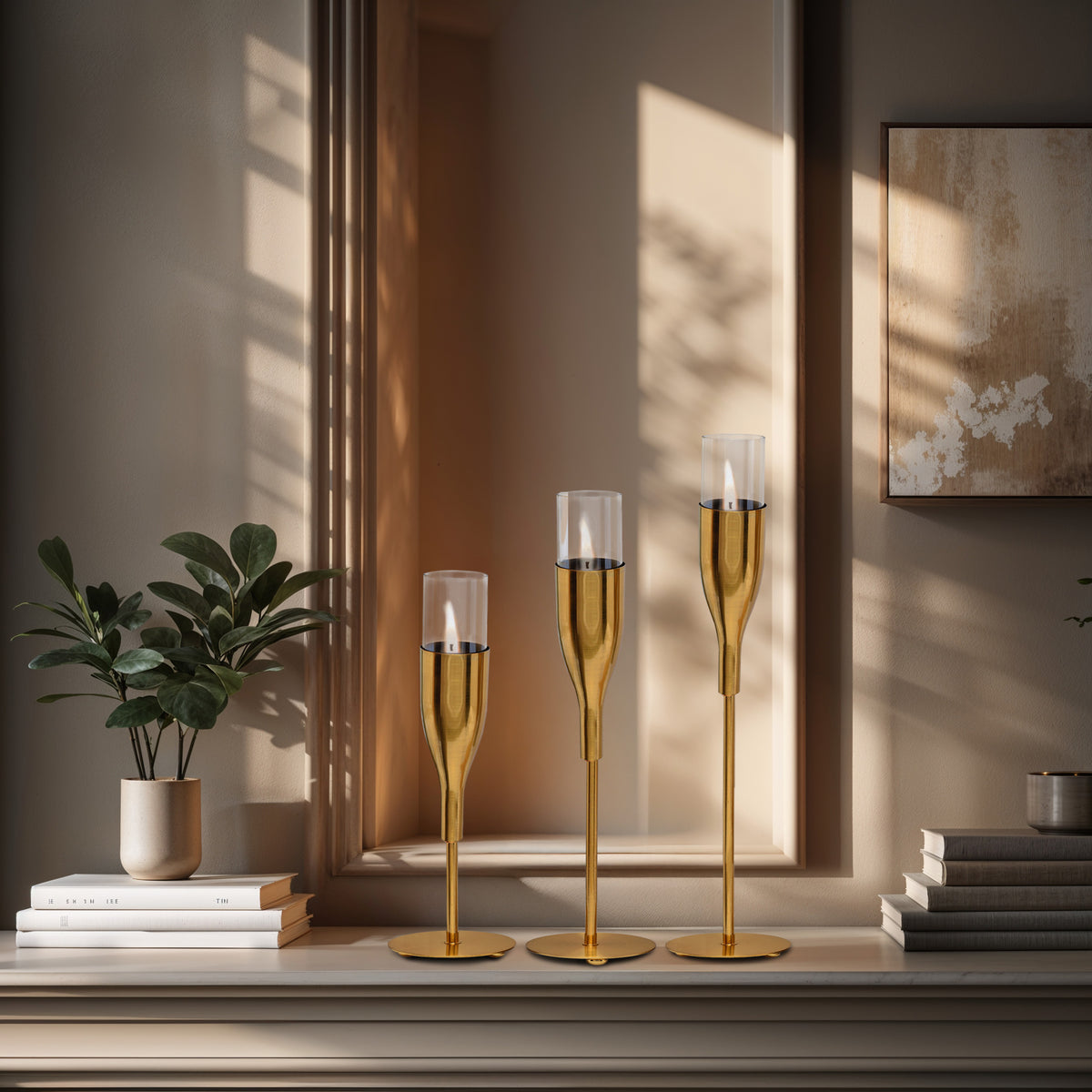 Gold Wine Glass Shaped Candle Holder - Set of 3