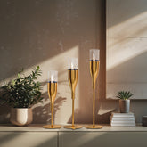 Gold Wine Glass Shaped Candle Holder - Set of 3
