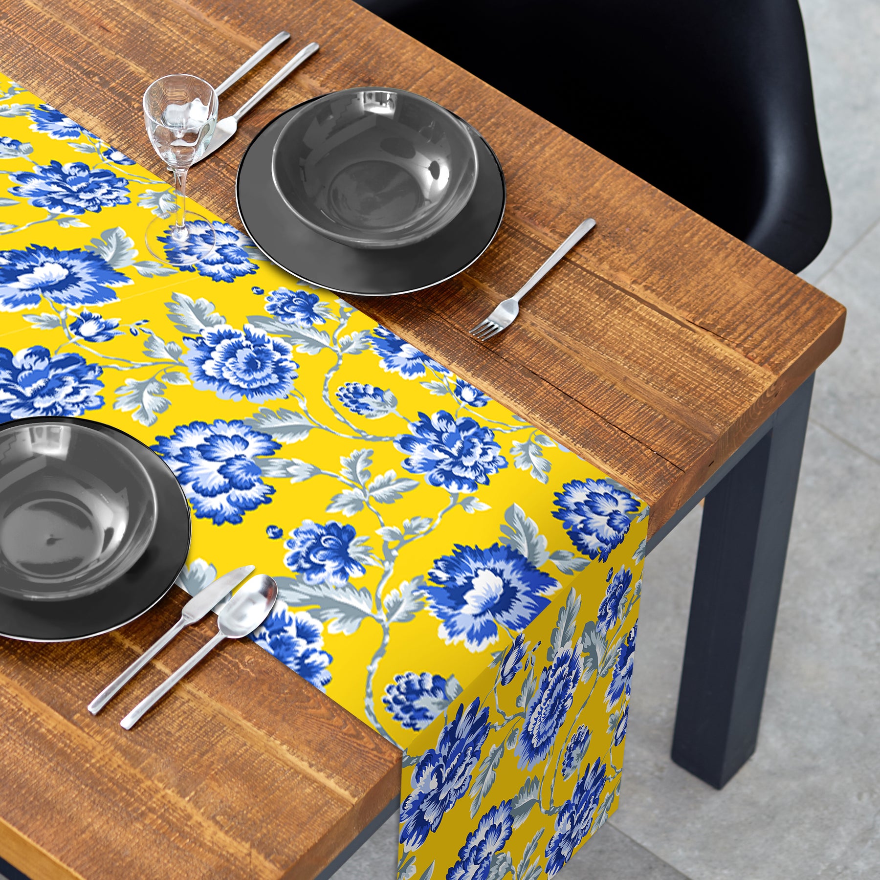 Printed Table Runner - Yellow and Blue